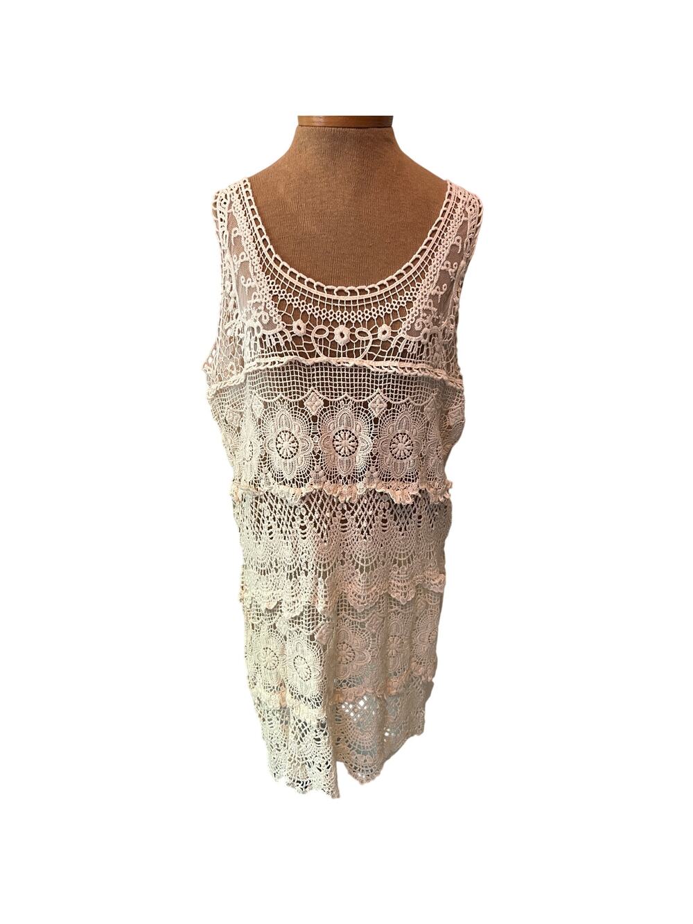 vintage open lace multi tier dress mini  tank tunic coquette boho festival beach